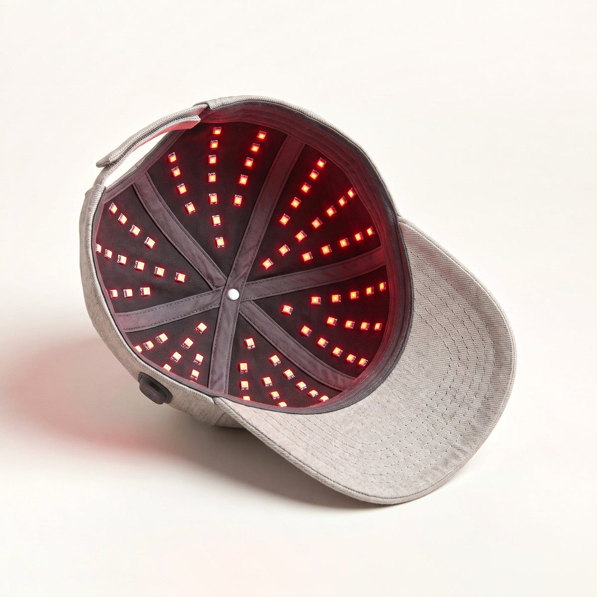 Inside of the Folliq Red Light Cap showing 97 red and near-infrared LEDs