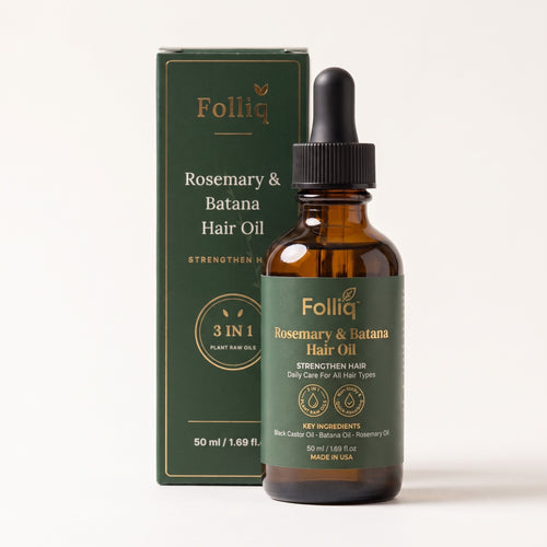 Folliq Rosemary & Batana Hair Oil 50 ml amber dropper bottle with its green carton