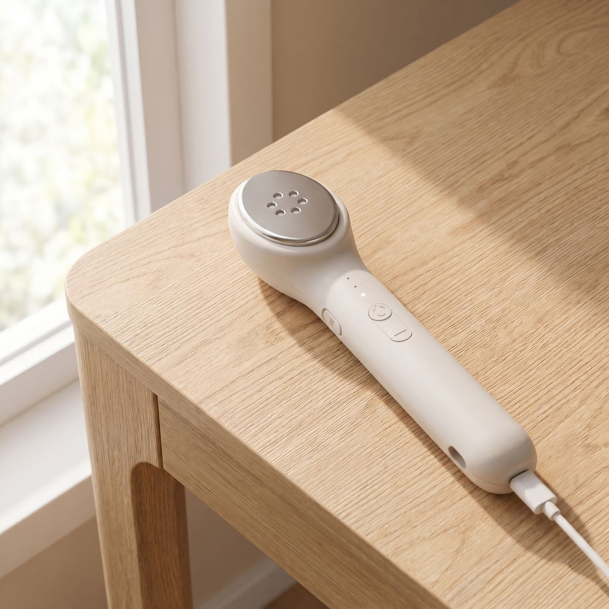 Folliq LED Face Wand charging over its USB-C cable
