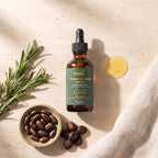 Folliq Rosemary & Batana Hair Oil with rosemary sprigs, castor beans and batana kernels