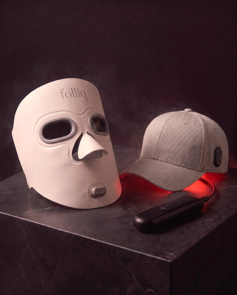 The Folliq Red Light Therapy Face Mask and Red Light Cap