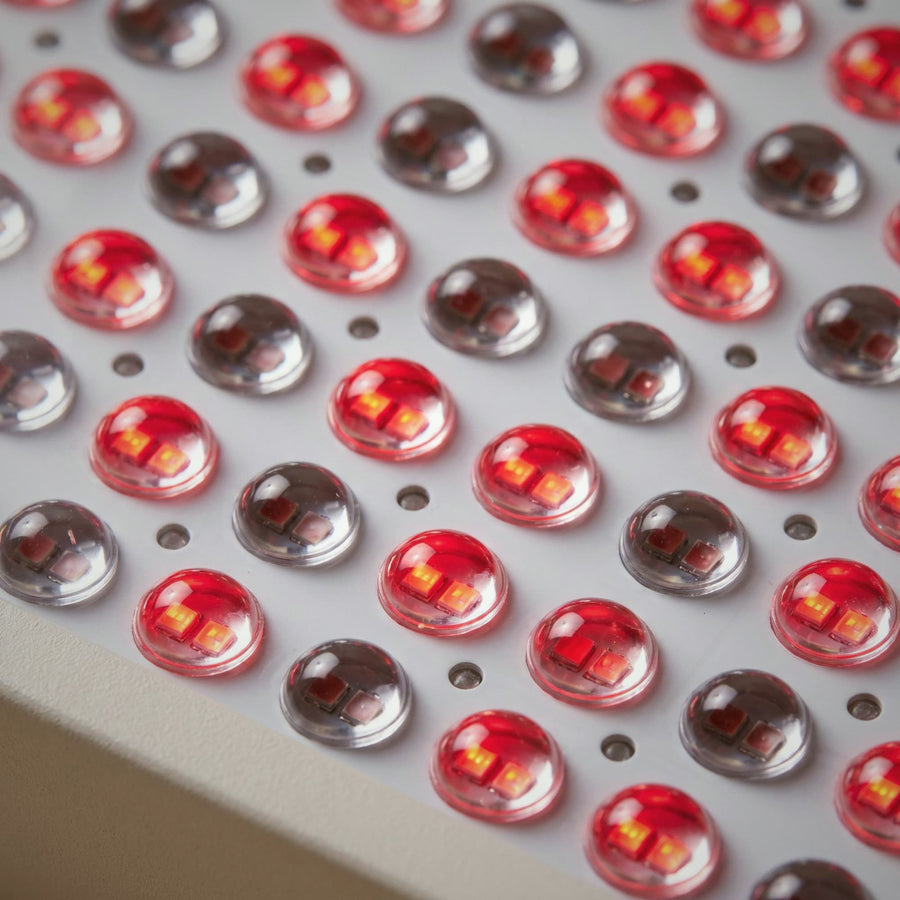 Folliq Red Light Therapy Panel LEDs close up, red and near-infrared