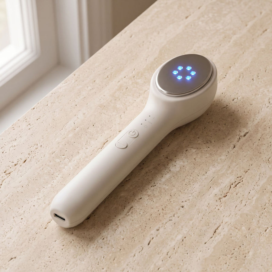 Cabezal de la Folliq LED Face Wand en modo Azul, LED de 415 nm encendidos en azul