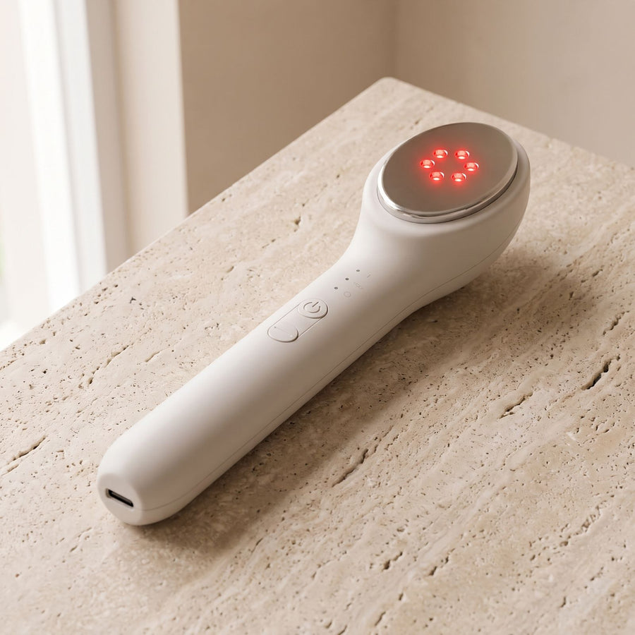 Cabezal de la Folliq LED Face Wand en modo Rojo, LED de 633 nm encendidos en rojo